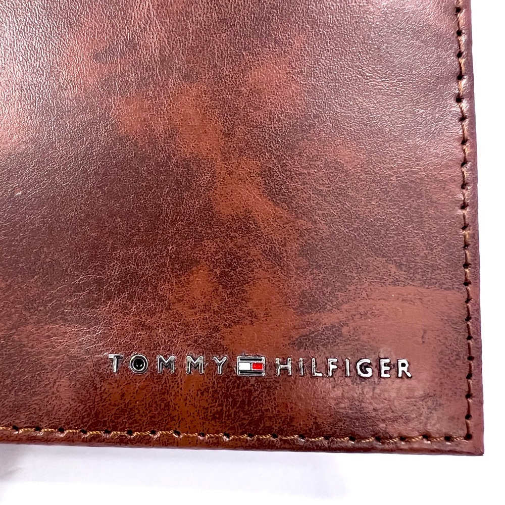 TOMMY HILFIGER 💯 MENS WALLET DOUBLE FOLD, BROWN, GENUINE LEATHER, RFID READY - Picture 8 of 14